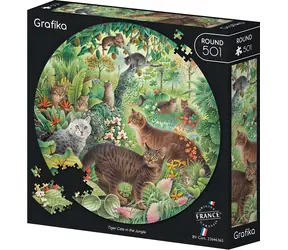GRAFIKA Kulaté puzzle Tygří kočky v džungli / 501 dílků / průměr 44 cm