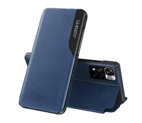 Hurtel Eco Leather View Case modrá / Pouzdro pro POCO M4 Pro 5G / s klopou a stojánkem / ekokůže