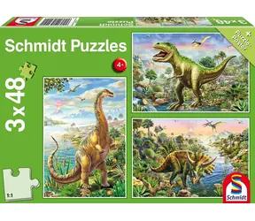 SCHMIDT Puzzle Dinosauří dobrodružství / 3x48 dílků / 26,3 x 17,8 cm