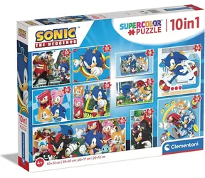 CLEMENTONI Puzzle Ježek Sonic 10v1 / 10 puzzlí v balení / 18-60 dílků / od 4 let