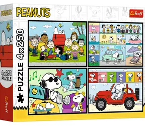 TREFL Puzzle Snoopyho dobrodružství / 4x 250 dílků / 33,9 x 23,9 cm