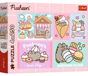 TREFL Puzzle Pusheen: Seznamte se s Pusheen / 4x 250 dílků / 33,9 x 23,9 cm