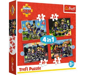 Trefl Puzzle Požárník Sam: Dobrodružství Požárníka Sama 4v1 / 12, 15, 20, 24 dílků