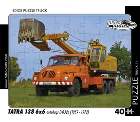 RETRO-AUTA Puzzle TRUCK č.11 Tatra 138 6x6 autobagr (1959-1972) / 40 dílků / 32 x 24 cm