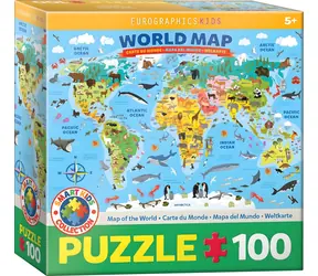 EUROGRAPHICS Puzzle Ilustrovaná mapa světa / 100 dílků / od 5 let / 48,3 x 33 cm