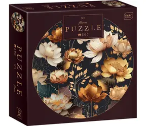 INTERDRUK Kulaté puzzle Flowers: Zlaté květy / 500 dílků / průměr 63 cm