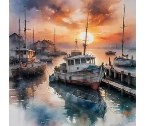 NORIMPEX Diamantové malování Loď v přístavu / 30x40 cm