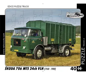 RETRO-AUTA Puzzle TRUCK č.4 Škoda 706 MTS 24ch VLH (1968-1988) / 40 dílků / 32 × 24 cm