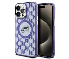 Karl Lagerfeld IML Monogram Karl & Choupette Head fialová / Pouzdro / Apple iPhone 15 Pro Max / MagSafe