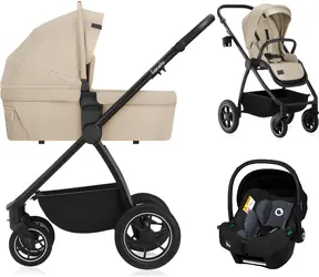 LIONELO Kočárek kombinovaný Meril 3v1 Beige Sand / Hliníkový rám / Terénní kola / Autosedačka do 13 kg