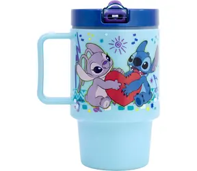 STOR Hrneček plastový s pítkem 530 ml Stitch / Dětský hrnek / Šroubovací víčko / Bez BPA