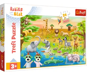 TREFL Puzzle Bobaski a medvídek: Safari MAXI / 24 dílků / 60 x 40 cm / od 3 let