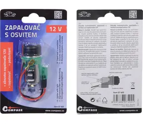 COMPASS Zásuvka zapalovače 12V s osvětlením EURO / Zásuvka zapalovače / kovová / vč. zapalovače