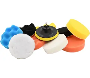 Compass Leštící kotouče sada 10ks s unašečem 10cm / Leštící kotouče / do vrtačky / HEX 1/4 / suchý zip