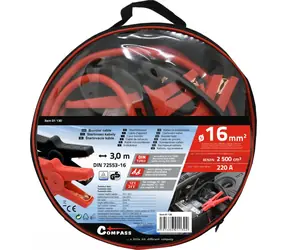 Compass Startovací kabely 16 mm2 / Startovací kabely / délka 3 m / DIN 72553-16 / 12-24 V