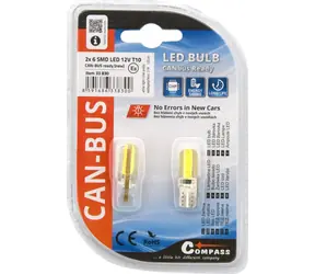 Compass Žárovka LED T10 CAN-BUS 12V bílá 2ks / Autožárovka / patice T10 W2.1x9.2d / 6x LED SMD / 120 lm