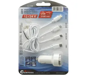 Compass Autonabíječka USB 12/24V 2,1A / Autonabíječka / iPhone, Mini USB, Micro USB, USB-C