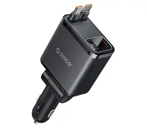 Orico Twin Reach černá / Autonabíječka / 45W / USB-A + USB-C / 2x navíjecí kabel USB-C