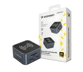 Wozinsky WHBC09Y8S šedá / USB hub / 12v1 / bezdrátové nabíjení / hliníkové tělo / kabel 15 cm