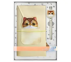 Nimmy Big Eyed Pet 2.0 Cat béžová / Zápisník s perem / 2v1 / motiv kočka