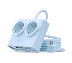 Orico PDC25 modrá / Nabíjecí stanice / 2x AC + 2x USB-A + 2x USB-C / 25W