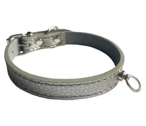 Huhubamboo Metal obojek titanový M / Obojek pro psy / 16 mm x 26-32 cm / Hovězí kůže