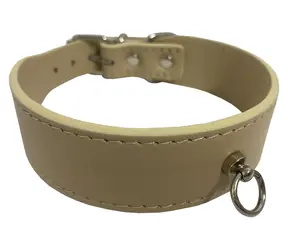 HUHUBAMBOO Obojek pro psy EXCLUSIVE béžový L / 28 mm x 34-39 cm / Hovězí kůže