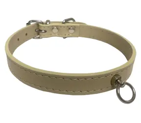 Huhubamboo Exclusive obojek béžový M / Obojek pro psy / 16 mm x 26-32 cm / Hovězí kůže
