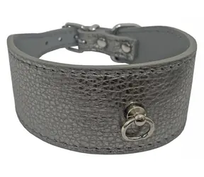 HUHUBAMBOO Obojek Metal titanový M / Obojek pro psy / Pro chrty / 40 mm x 29-34 cm / Hovězí kůže