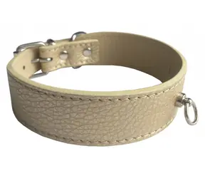 HUHUBAMBOO Obojek Metal béžový M / Obojek pro psy / 28 mm x 30-35 cm / Hovězí kůže