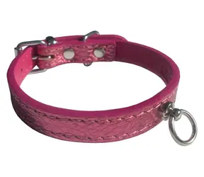 HUHUBAMBOO Obojek METAL růžový S / Pro chrty / 14 mm x 21-27 cm / Hovězí kůže