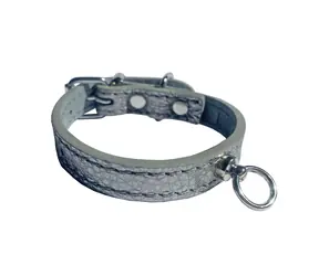 Huhubamboo Metal obojek titanový XS / Obojek pro psy / Pro chrty / 14 mm x 16-22 cm / Hovězí kůže