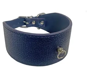 Huhubamboo METAL obojek modrý L / 50 mm x 33-38 cm / Hovězí kůže / Pro chrty