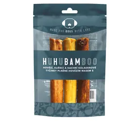 HUHUBAMBOO Pamlsek pro psy Kolagenové tyčinky hovězí, kuřecí, kachní / 3 ks