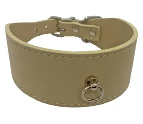 Huhubamboo Exclusive obojek béžový M / Obojek pro psy / Pro chrty / 40 mm x 29-34 cm / Hovězí kůže