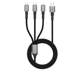 Tech-Protect UltraBoost DNA šedá / Nabíjecí kabel 3v1 / USB-C, Micro-USB, Lightning / 120 cm