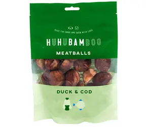 HUHUBAMBOO Masové koule kachní, treska / Pamlsky pro psy / 250 g