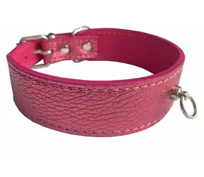 HUHUBAMBOO Obojek Metal růžový M / Rozšířený / 28 mm x 30-35 cm / Hovězí kůže
