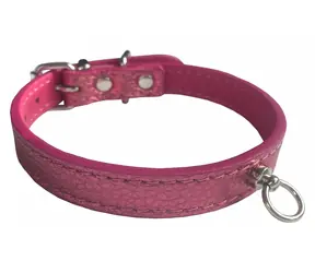 Huhubamboo Metal obojek růžový M / Obojek pro psy / 16 mm x 26-32 cm / Hovězí kůže