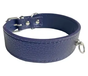 HUHUBAMBOO Obojek Metal modrý M / Rozšířený / 28 mm x 30-35 cm / Hovězí kůže