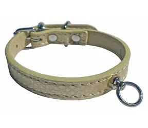 Huhubamboo Metal obojek béžový S / Obojek pro psy / Pro chrty / 14 mm x 21-27 cm / hovězí kůže
