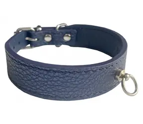 Huhubamboo Metal obojek modrý S / Obojek pro psy / 24 mm x 26-31 cm / Hovězí kůže