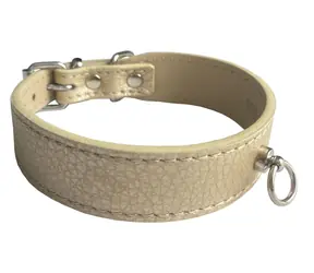 HUHUBAMBOO Obojek Metal béžový S / Hovězí kůže / 24 mm x 26-31 cm