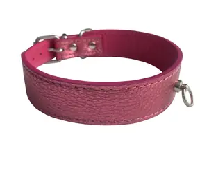 Huhubamboo Metal obojek růžový L / Obojek pro psy / 28 mm x 34-39 cm / Hovězí kůže
