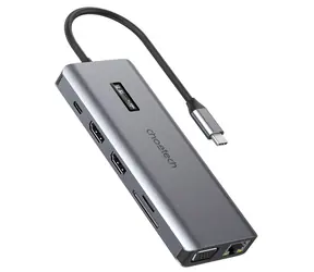 Choetech HUB-M26 šedá / USB-C Hub s displejem / 12v1 / HDMI / VGA / SD & TF čtečka karet