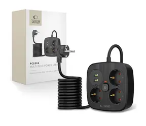 Tech-Protect PCS3X4 černá / Prodlužovací přívod / 3x zásuvka / 2x USB-A / 2x USB-C / 200cm