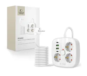 Tech-Protect PCS3X4 bílá / Prodlužovací kabel / 3x zásuvka / 2x USB-A / 2x USB-C / 200 cm