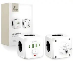 Tech-Protect PCL3x4 bílá / Zásuvkový blok / 3x Schuko / 2x USB-A / 2x USB-C