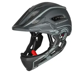 WOZINSKY Dětská cyklistická přilba Full Face S šedá / Přilba / Celoobličejová / USB zadní světlo