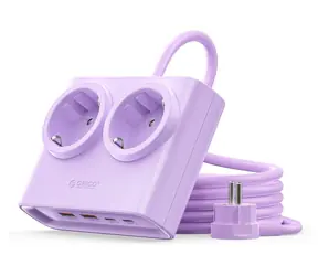Orico PDC25 fialová / Nabíjecí stanice / 2x AC + 2x USB-A + 2x USB-C / 25W